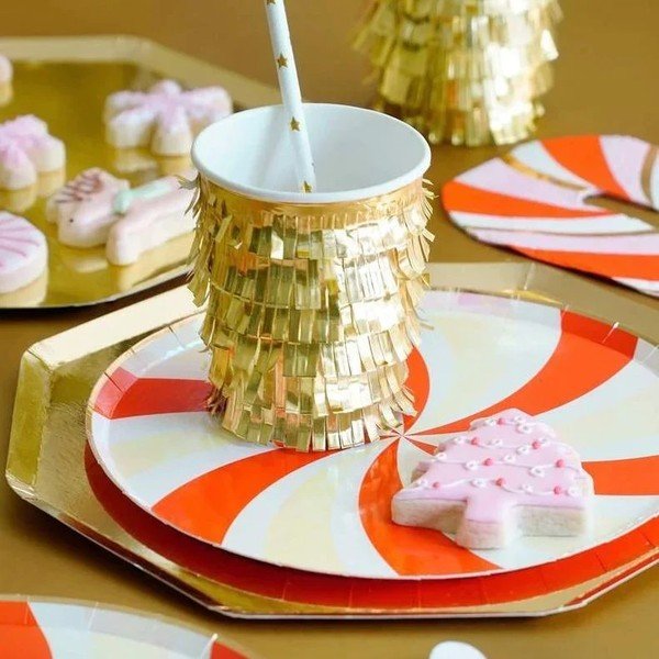 Iš popieriaus vienkartiniai puodeliai 8 vnt. Gold Fringe Party – Meri Meri-image-1