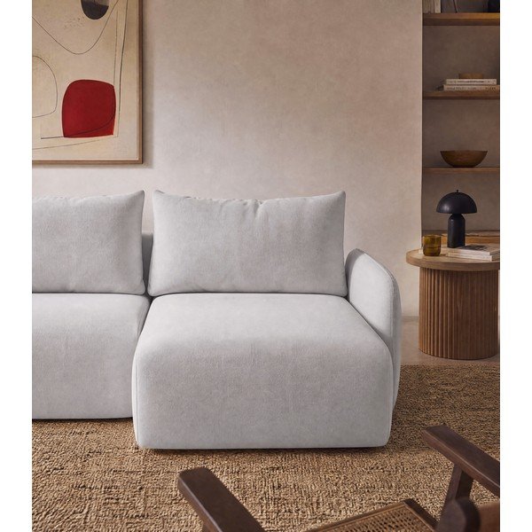 Šviesiai pilkos spalvos sulankstoma/su sandėliavimo vieta kampinė sofa iš velveto (su dešiniuoju kampu/su gultu) Kalena – Makamii-image-4