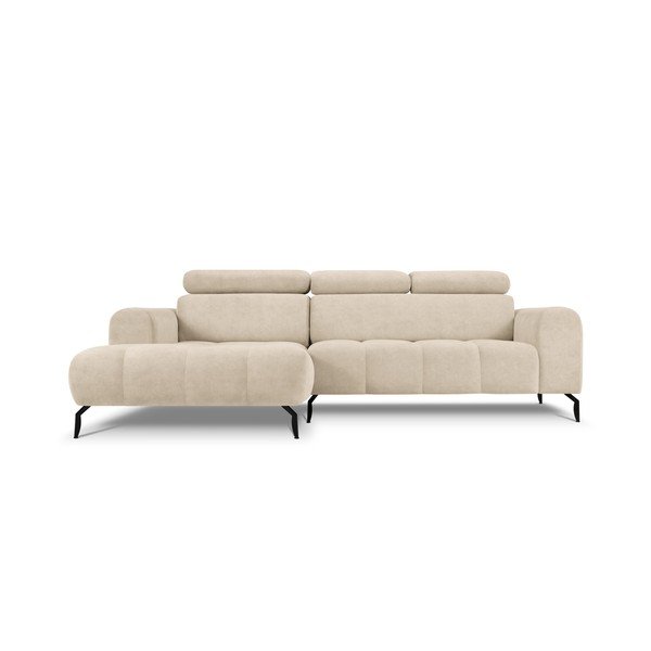 Smėlio spalvos reguliuojama kampinė sofa su aksominiu paviršiumi Milo Casa Nico, kairysis kampas-image-2