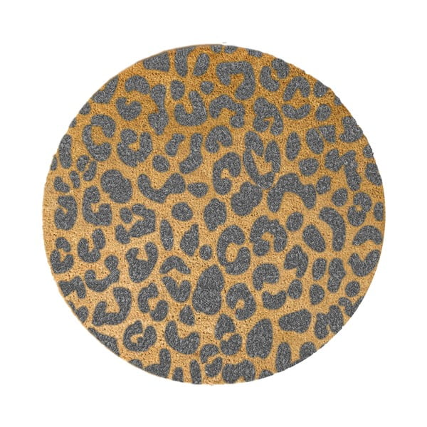 Pilkas apvalus kilimėlis iš natūralaus kokoso pluošto Artsy Doormats Leopard, ⌀ 70 cm