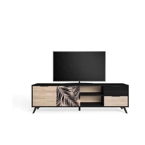 Juodos spalvos ąžuolinis TV staliukas 181x53 cm Palmera - Marckeric-image-4