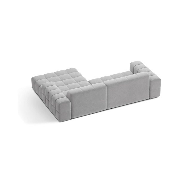 Šviesiai pilkos spalvos kampinė sofa iš velveto (su dešiniuoju kampu/su gultu) Chicago – Cosmopolitan Design-image-2
