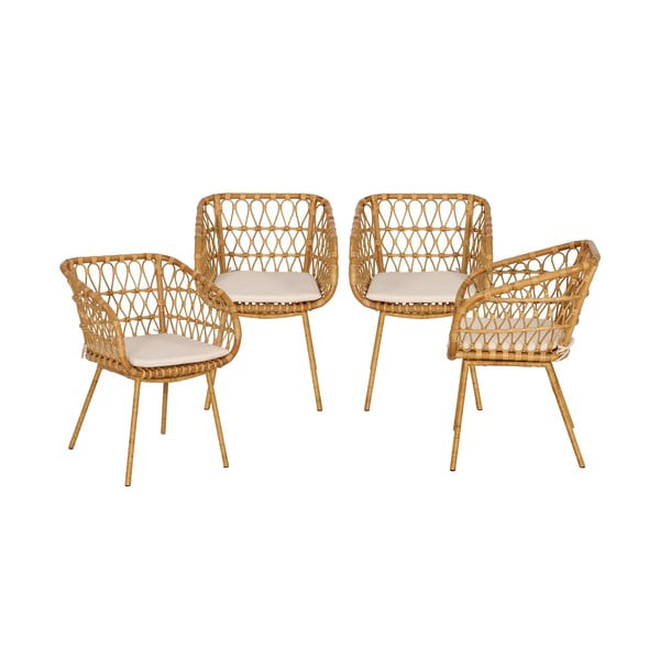 Natūralios spalvos 4 rotango sodo kėdžių rinkinys - Bonami Essentials