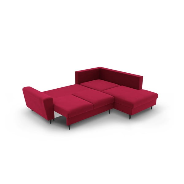 Raudonos spalvos iš velveto sulankstoma/su sandėliavimo vieta kampinė sofa (su dešiniuoju kampu/„L“ formos) Kyoto – Cosmopolitan Design-image-4