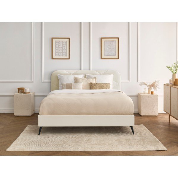 Dvigulė lova smėlio spalvos audiniu dengta su lovos grotelėmis 180x200 cm Prune – Bobochic Paris-image-4