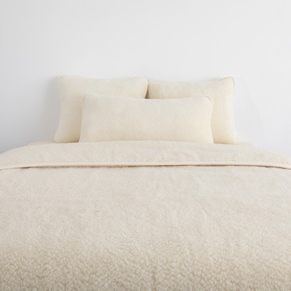 Smėlio spalvos merino vilnos antklodė Native Natural Quilt, 220 x 200 cm-image-4