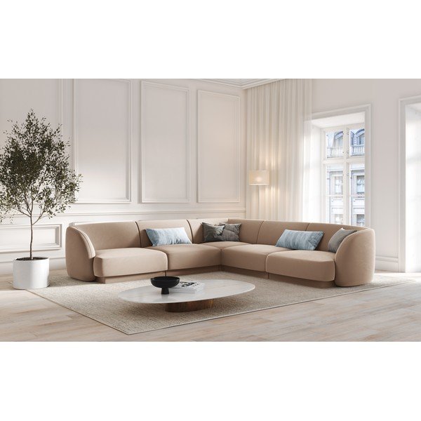 Kampinė sofa smėlio spalvos iš velveto Miley  – Micadoni Home-image-1