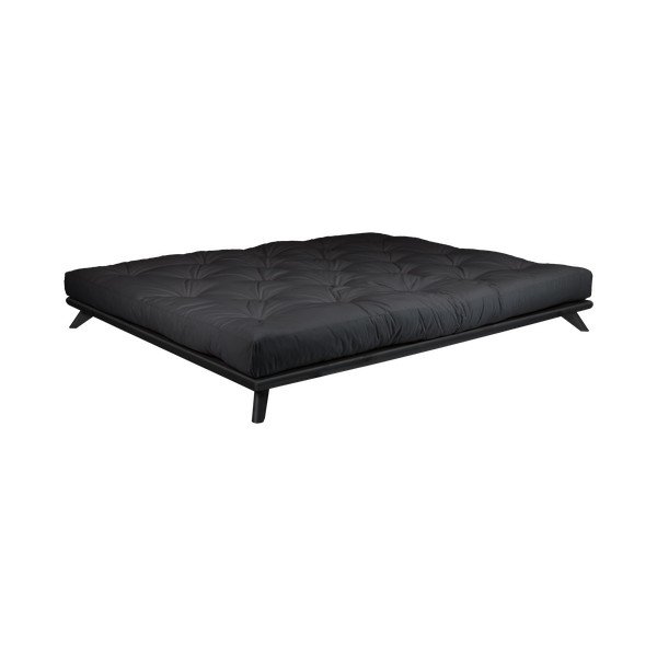 Pušies medienos dvigulė lova su čiužiniu Karup Design Senza Double Latex Black/Black, 160 x 200 cm