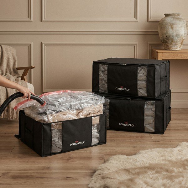 Vakuuminės juodos spalvos iš plastiko daiktadėžės 3 vnt. 65x45x27 cm Black Edition – Compactor-image-1