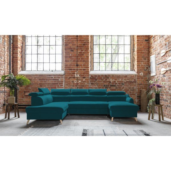 Sulankstoma kampinė sofa iš velveto turkio spalvos (su kairiuoju kampu/„U“ formos) Sweet Harmony – Miuform-image-1