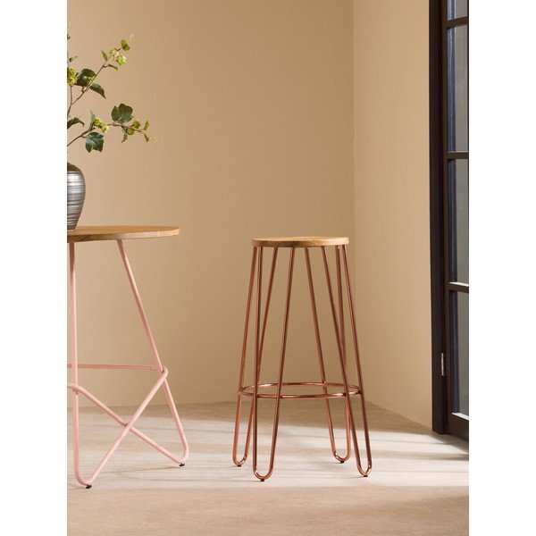 Natūralios spalvos/rožinio aukso spalvos iš guobos masyvo baro taburetė (sėdynės aukštis 75 cm) District – Premier Housewares-image-1