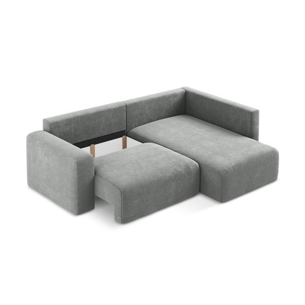 Pilkos spalvos sulankstoma/su sandėliavimo vieta kampinė sofa iš šenilinio audinio (su dešiniuoju kampu/„L“ formos) Kona – Makamii-image-4