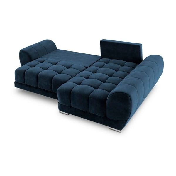 Tamsiai mėlyna aksominė kampinė sofa-lova Windsor & Co Sofas Nuage, dešinysis kampas-image-4