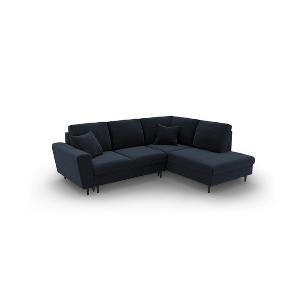 Tamsiai mėlynos spalvos iš velveto sulankstoma/su sandėliavimo vieta kampinė sofa (su dešiniuoju kampu/„L“ formos) Kyoto – Cosmopolitan Design-image-2