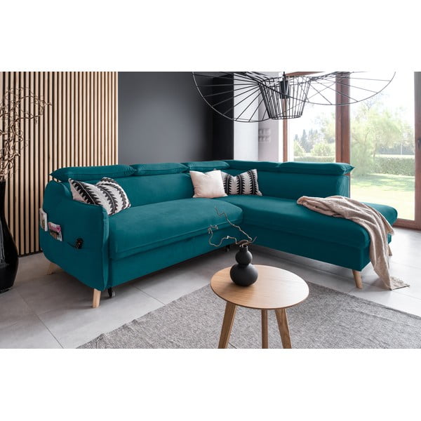 Sulankstoma kampinė sofa iš velveto turkio spalvos (su dešiniuoju kampu) Sweet Harmony – Miuform-image-4