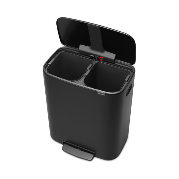 Iš plieno šiukšliadėžė matinės juodos spalvos rūšiavimui/su pedalu 60 l Bo – Brabantia