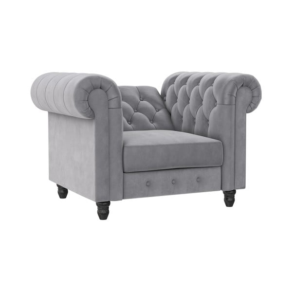 Iš velveto Chesterfield krėslas šviesiai pilkos spalvos Felix – Støraa-image-4