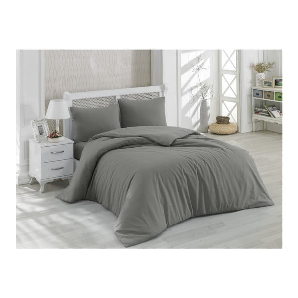 Minimal pilka medvilninė dvigulės lovos paklodė, 200 x 220 cm