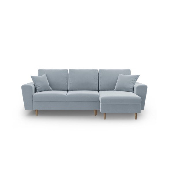 Šviesiai mėlynos spalvos iš velveto sulankstoma/su sandėliavimo vieta kampinė sofa Kyoto – Cosmopolitan Design
