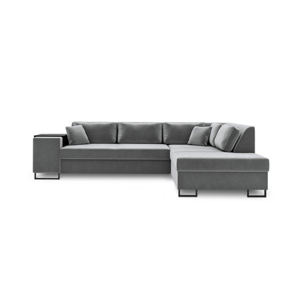Šviesiai pilka aksominė kampinė sofa-lova Cosmopolitan Design York, kampas dešinėje-image-3