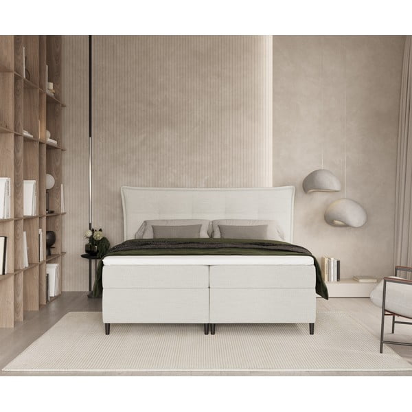 Spyruoklinė lova kreminės spalvos su sandėliavimo vieta 180x200 cm Sinai – Maison de Rêve-image-3