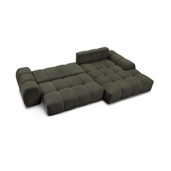 Žalios spalvos iš šenilinio audinio sulankstoma/su sandėliavimo vieta kampinė sofa (su dešiniuoju kampu/su gultu) Everest – Bobochic Paris-image-4