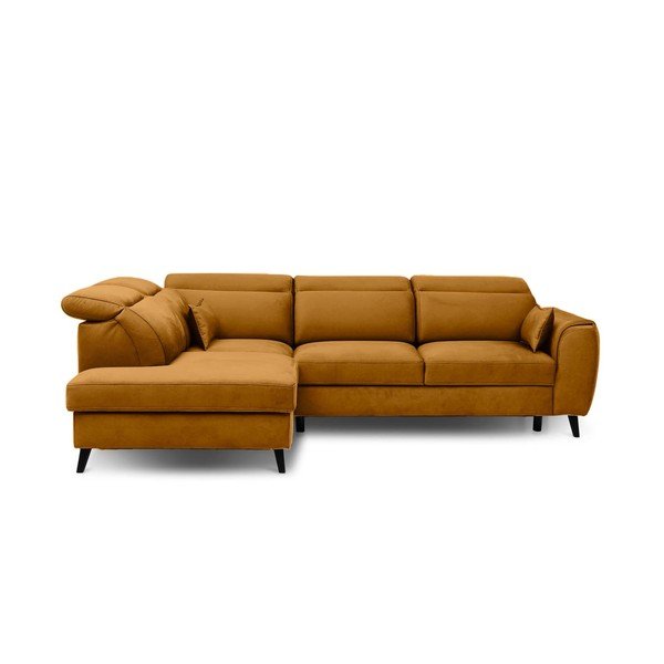 Geltonos spalvos iš velveto sulankstoma/su sandėliavimo vieta kampinė sofa (su kairiuoju kampu/„L“ formos) Noble – ELTAP