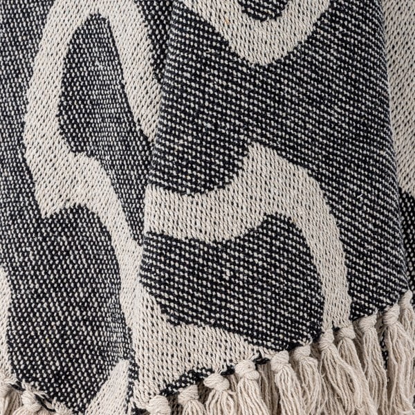 Juodos spalvos/smėlio spalvos iš perdirbtos medvilnės antklodė ir pledas 130x160 cm Salobre – Bloomingville-image-3