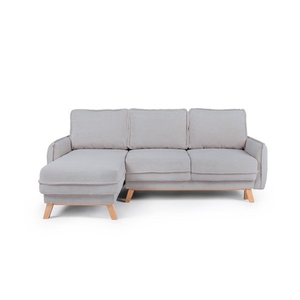 Šviesiai pilkos spalvos sulankstoma/su sandėliavimo vieta kampinė sofa iš kordinio velveto Tori – Bonami Selection