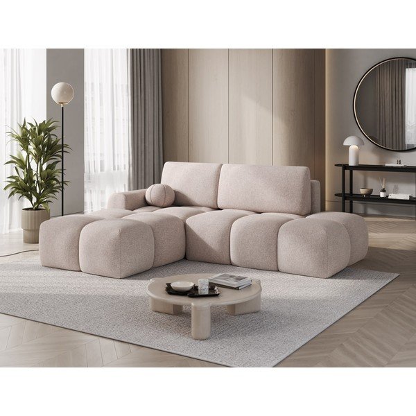 Šviesiai rudos spalvos sulankstoma/su sandėliavimo vieta kampinė sofa iš boucle (su kairiuoju kampu/su gultu) Vittario – ELTAP-image-4