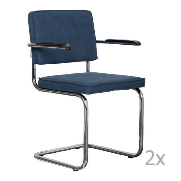 2 tamsiai mėlynų kėdžių su porankiais rinkinys "Zuiver Ridge Rib