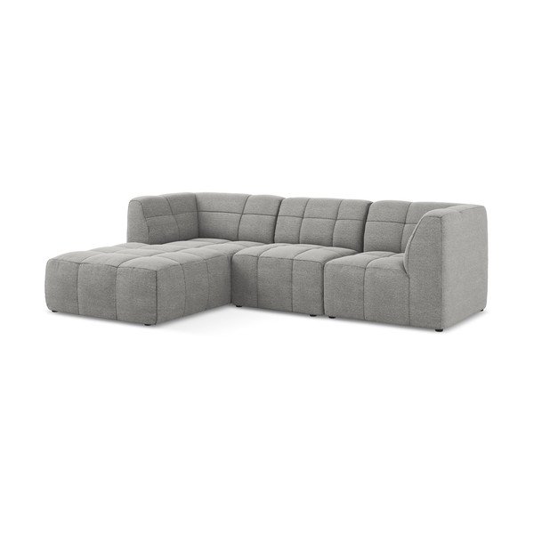 Pilkos spalvos kampinė sofa iš boucle (su kairiuoju kampu/su gultu) Aloha – Makamii-image-2