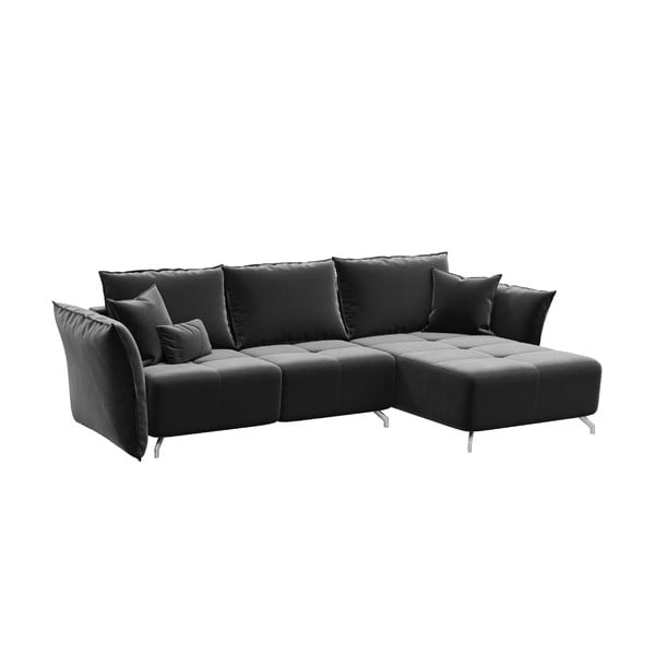 Tamsiai pilka aksominė kampinė sofa-lova Devichy Hermes