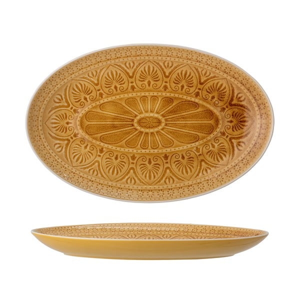 Oranžinės ir geltonos spalvos akmens masės serviravimo lėkštė Bloomingville Rani, 39 x 25 cm-image-3