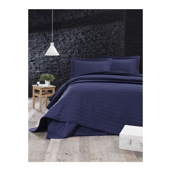 Dygsniuota lovatiesė mėlynos spalvos dvigulei lovai 220x240 cm Monart – Mijolnir