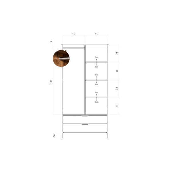 Iš ąžuolo masyvo drabužių spinta natūralios spalvos 90x188 cm Twig – The Beds-image-4