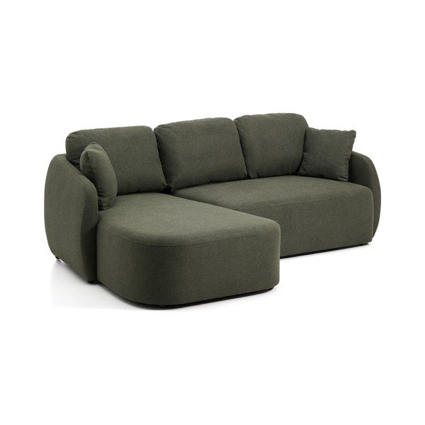 Tamsiai žalios spalvos sulankstoma kampinė sofa iš šenilinio audinio (su kairiuoju kampu/su gultu) Laira – Kave Home-image-2