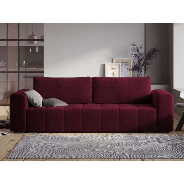 Tamsiai raudona aksominė sofa-lova Milo Casa Luca-image-1