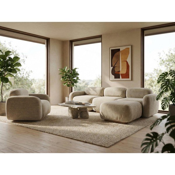 Smėlio spalvos iš boucle modulinis gultas (su dešiniuoju kampu) Ailani – Makamii-image-1