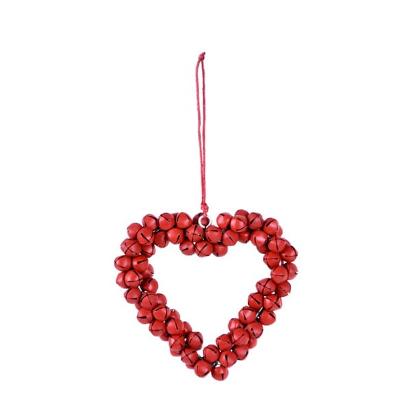 Raudona pakabinama dekoratyvinė širdis iš metalinių varpelių Ego Dekor Varpeliai, aukštis 8,5 cm