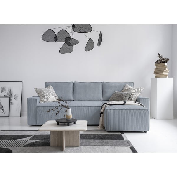 Iš kordinio velveto sulankstoma kampinė sofa šviesiai pilkos spalvos (kintama) Brave Dave – Miuform-image-1