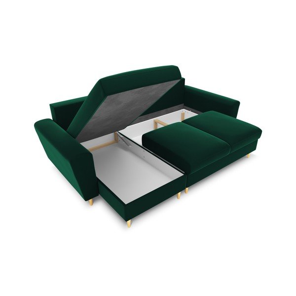 Žalios spalvos iš velveto sulankstoma/su sandėliavimo vieta kampinė sofa Kyoto – Cosmopolitan Design-image-2