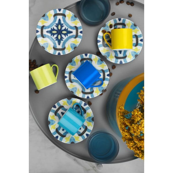 4 puodelių ir lėkščių rinkinys Kütahya Porselen Geometric, 90 ml-image-1