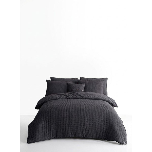 Antracito spalvos iš ranforce medvilnės dvigulė/itin ilga patalynė 240x220 cm Waffle Striped – Mila Home Luxury