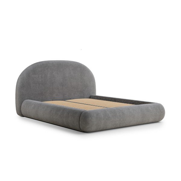 Pilkos spalvos dvigulė lova audiniu dengta su sandėliavimo vieta su lovos grotelėmis 160x200 cm Maumere – Maison de Rêve