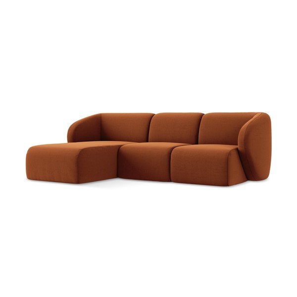 Terakotos spalvos kampinė sofa iš velveto (su kairiuoju kampu/su gultu) Lani – Makamii-image-1