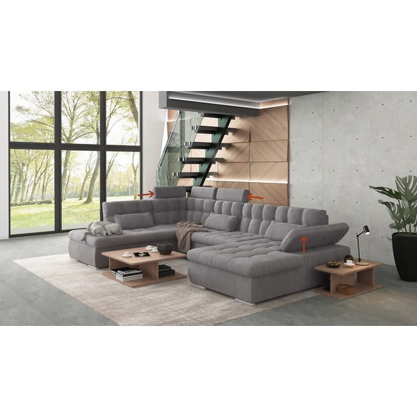 Pilkos spalvos sulankstoma/su sandėliavimo vieta kampinė sofa (su kairiuoju kampu/„U“ formos) Merkur – Ropez-image-1