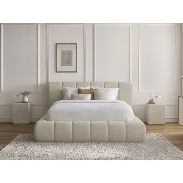 Dvigulė lova smėlio spalvos audiniu dengta su sandėliavimo vieta su lovos grotelėmis 140x190 cm Denali – Bobochic Paris-image-1
