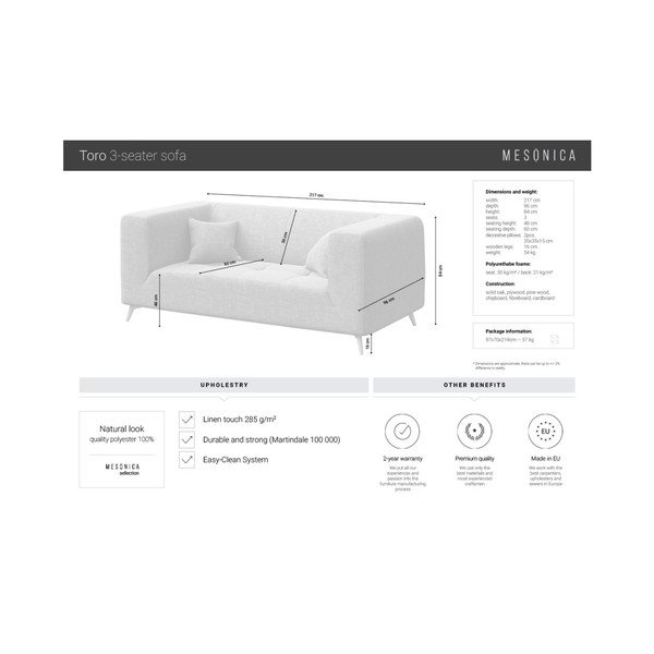 Šviesiai mėlyna sofa MESONICA Toro, 217 cm-image-4