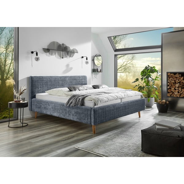 Mėlynos spalvos dvigulė lova audiniu dengta su lovos grotelėmis 180x200 cm Primavera – Meise Möbel-image-1